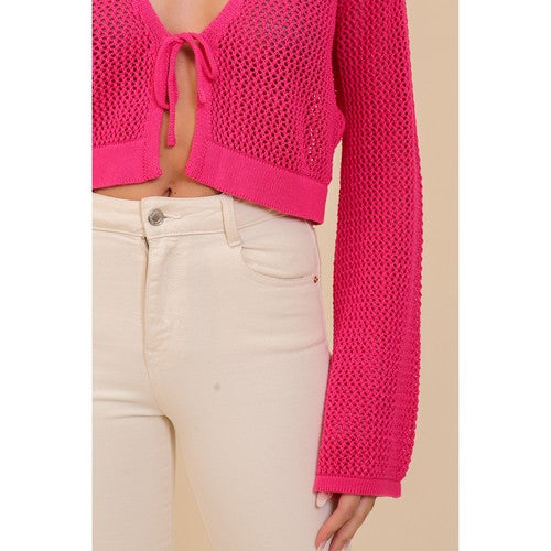 Crochet Tie-Front Cardigan in Fuchsia