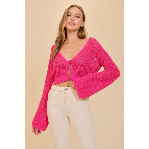 Crochet Tie-Front Cardigan in Fuchsia