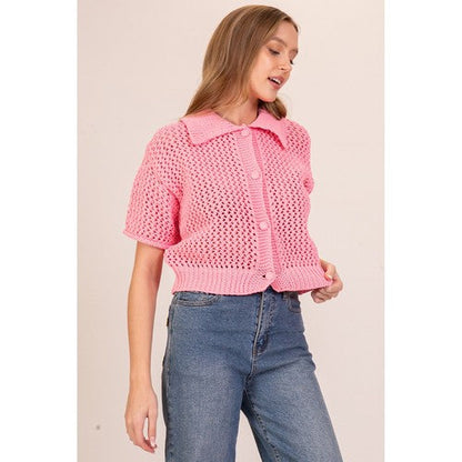 NK11590 Crochet Milkmaid Cardigan in Pink