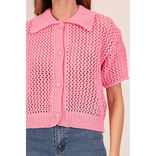 Chunky Crochet Milkmaid Cardigan in Pink