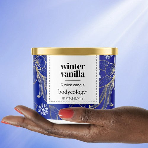 900040 Bodycology 3-Wick Soy Candle, Winter Vanilla, 14 oz
