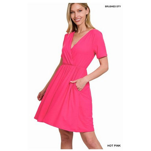 PD-2376AB Surplice Dress Hot Pink