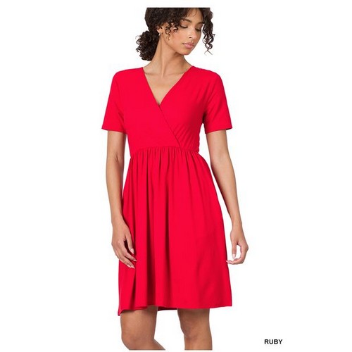 PD-2376AB Surplice Dress Ruby
