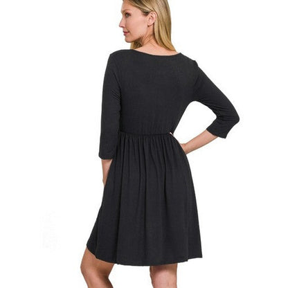 Buttery Soft Fabric Surplice Dress in Black