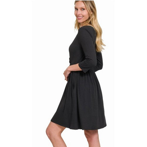 Buttery Soft Fabric Surplice Dress in Black