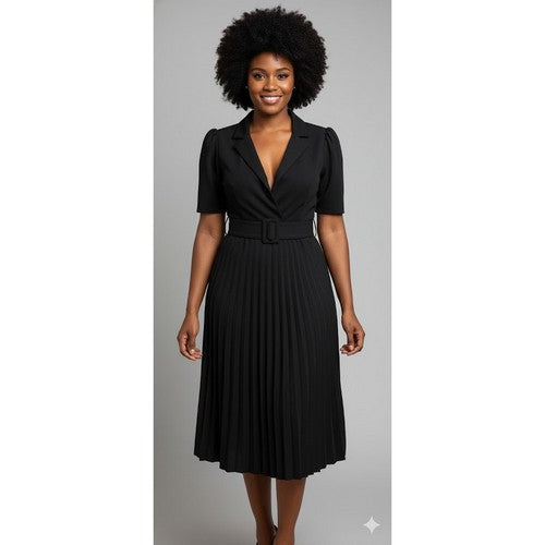Monsoon Heavy Crepe Pleat Midi Dress in Black