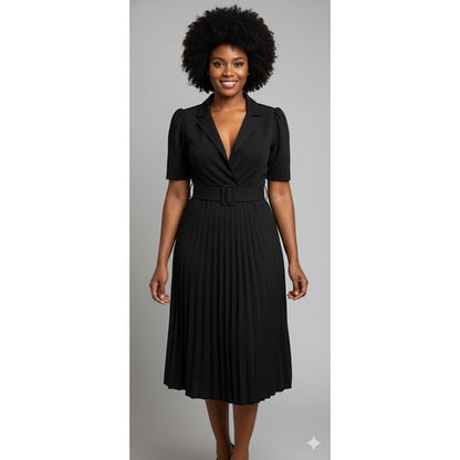 Monsoon Heavy Crepe Pleat Midi Dress in Black