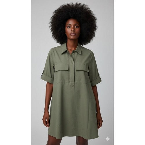 TU Oversize Cotton Utility Shirt Dress in Army green – Seasons Fashion