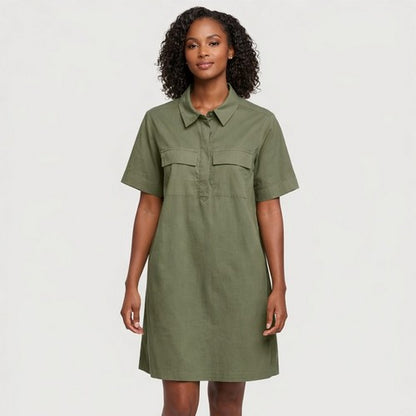 TU Oversize Cotton Utility Shirt Dress in Army green