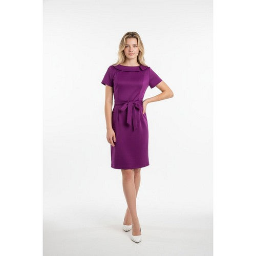 DRCOD20251216154530 Boat Neck Belted Dress in Magentа