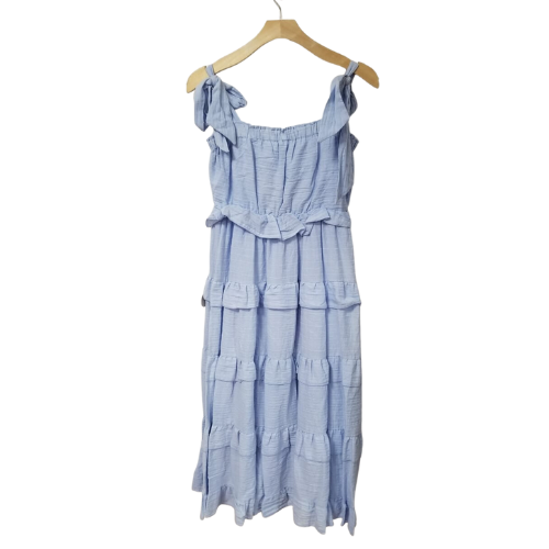 Ruffle Linen Maxi Dress Blue