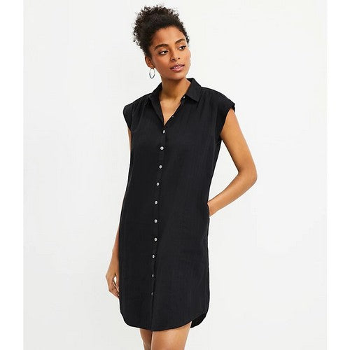 Papaya Dolman Sleeveless Linen Shirt Dress Black