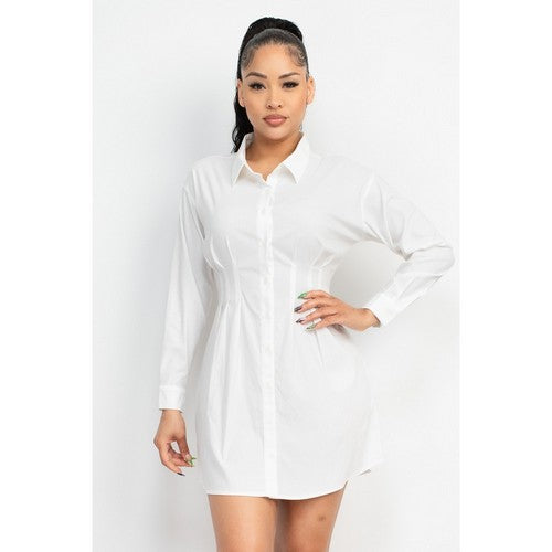 Lace-Up Corset Shirt Dress White