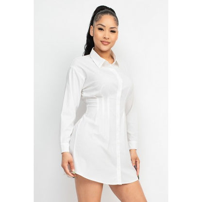 Lace-Up Corset Shirt Dress White