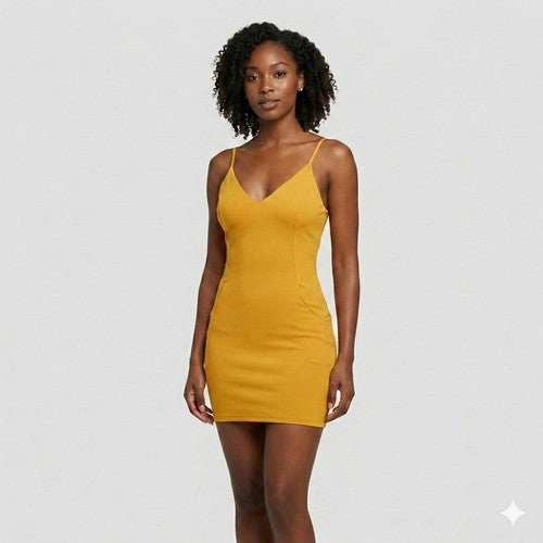 Padded Bra Bodycon Dress in Mango Yellow