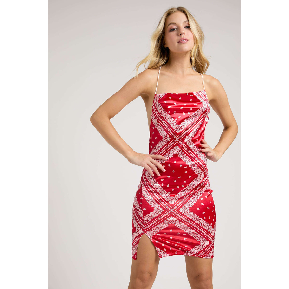 Strappy Backless Dress Red Bandanna