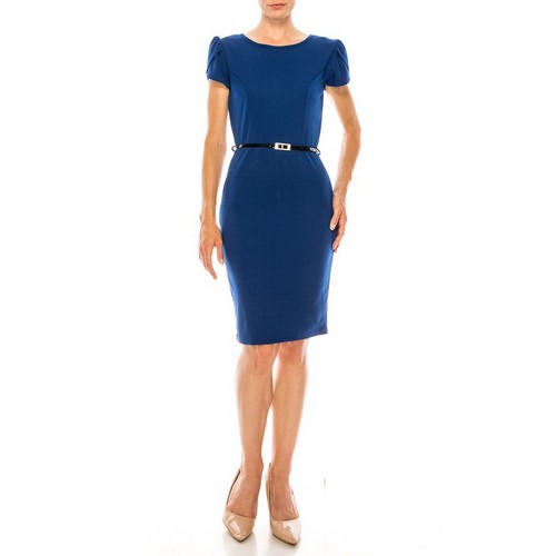 Puff sleeve Sheath Dress in Dark Blue