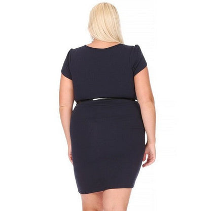 Puff sleeve Sheath Dress in Navy