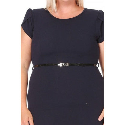 Puff sleeve Sheath Dress in Navy