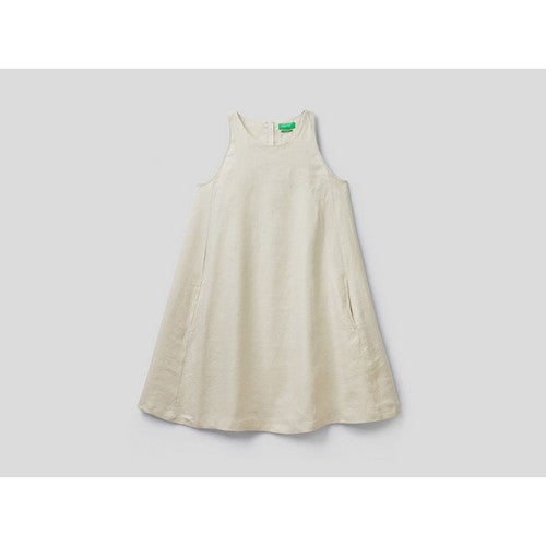 Benetton 100% Linen Sleeveless Dress Beige