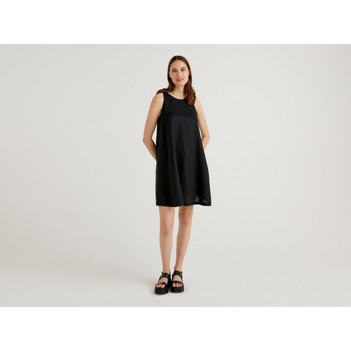  Benetton 100% Linen Sleeveless Dress Black