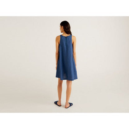 Benetton 100% Linen Sleeveless Dress Blue