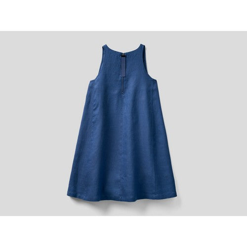 Benetton 100% Linen Sleeveless Dress Blue
