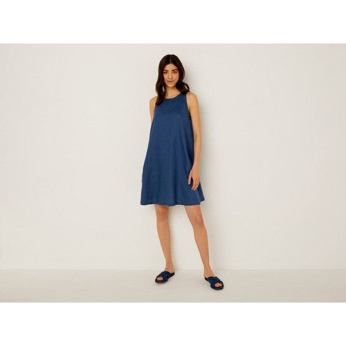  Benetton 100% Linen Sleeveless Dress Blue