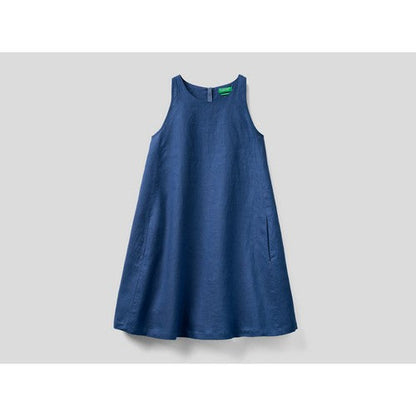 Benetton 100% Linen Sleeveless Dress Blue