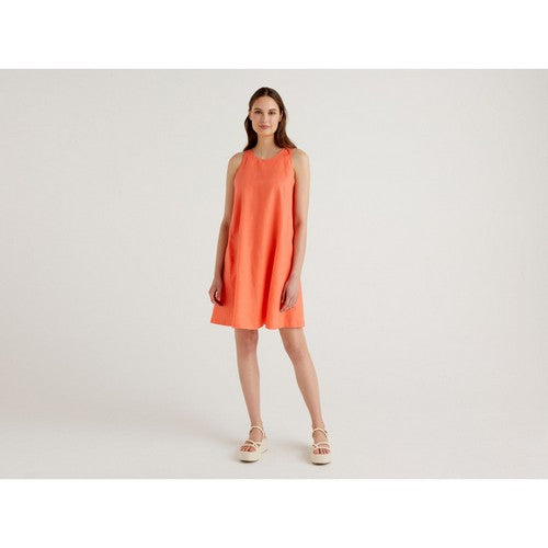  Benetton 100% Linen Sleeveless Dress Coral