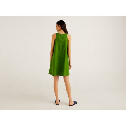 Benetton 100% Linen Sleeveless Dress Green