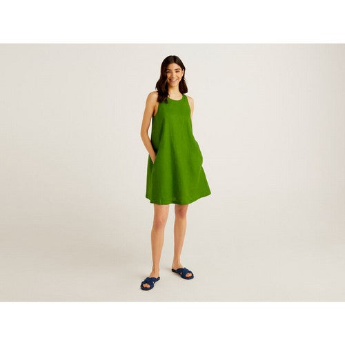  Benetton 100% Linen Sleeveless Dress Green
