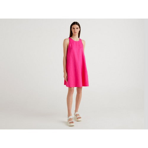  Benetton 100% Linen Sleeveless Dress Hot Pink