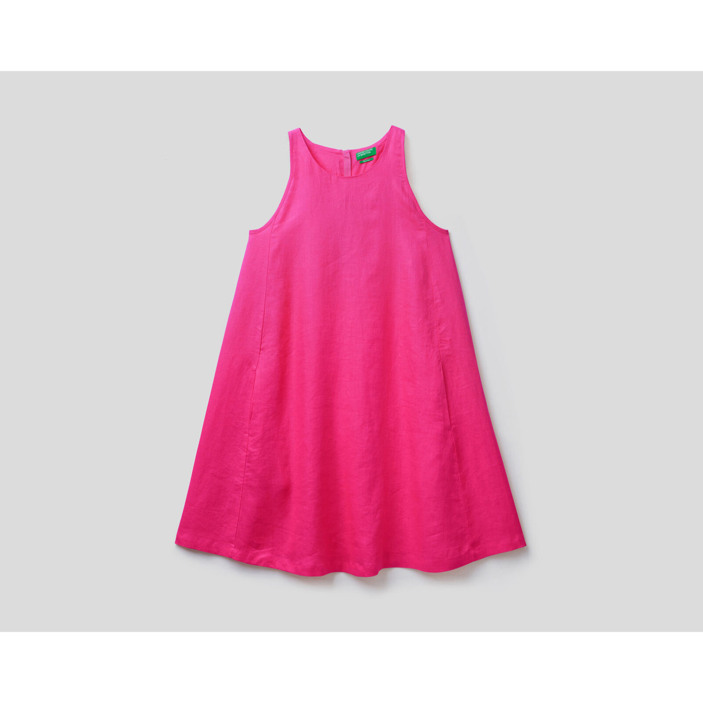 Benetton 100% Linen Sleeveless Dress Hot Pink