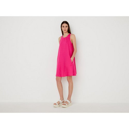 Benetton 100% Linen Sleeveless Dress Hot Pink