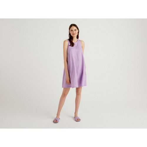  Benetton 100% Linen Sleeveless Dress Lavender