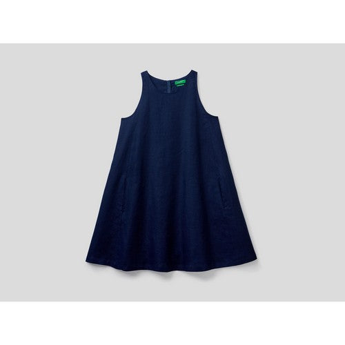 Benetton 100% Linen Sleeveless Dress Navy