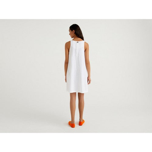 Benetton 100% Linen Sleeveless Dress White
