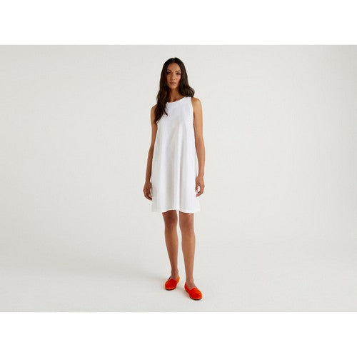  Benetton 100% Linen Sleeveless Dress White