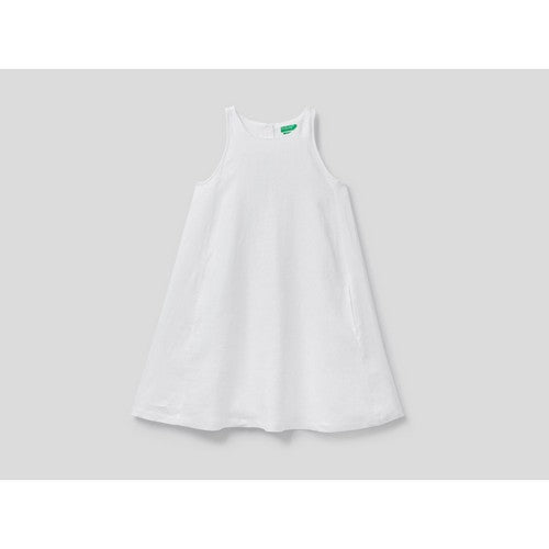 Benetton 100% Linen Sleeveless Dress White