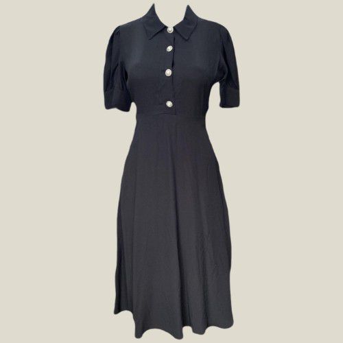 Filleny Short Sleeve Pearl Dress Black