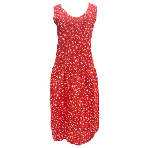 Benetton 100% Linen Dress Floral Red