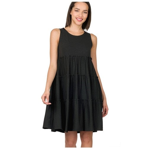 RS-8348D4 Sleeveless Tiered Jersey Dress Black