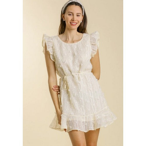 A0236 Swiss Dot Ruffle Dress Ivory
