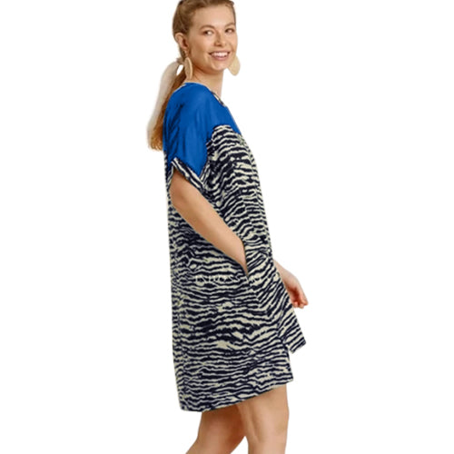 Zebra Mesh T-Shirt Dress Navy