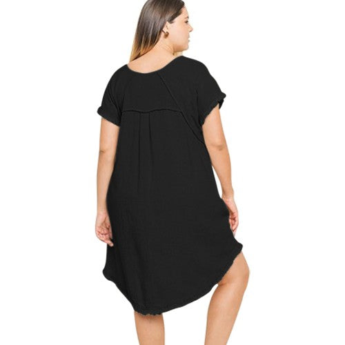 Fray Hi-Lo Linen Dresss Black
