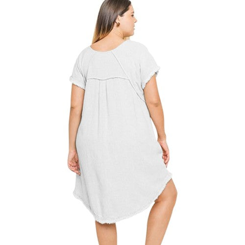 Fray Hi-Lo Linen Dresss White