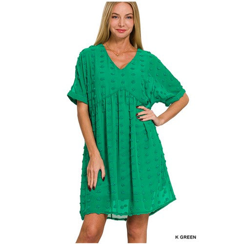 QD-1118D4 Swiss Dot Baby Doll Dress Kelly Green