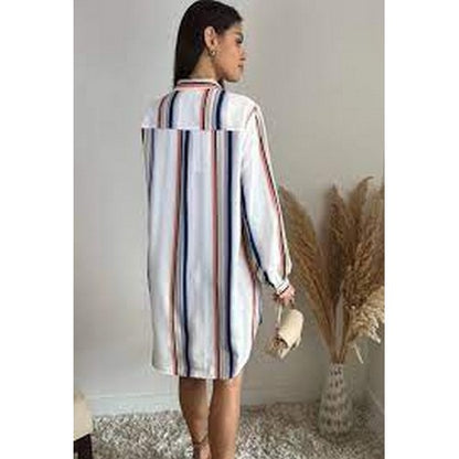 Metallic Button Shirt Dress Stripe Blue