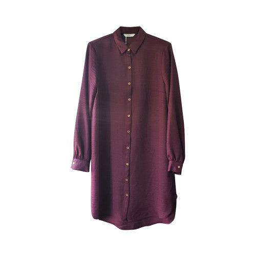 Metallic Button Shirt Dress Burgundy